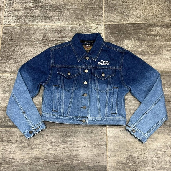 VTG Harley Davidson Women’s Size M Medium Denim Jean Jacket Ombre - Picture 1 of 8